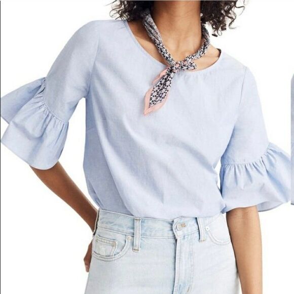 Madewell Ruffled Sleeve Chambray Top - Picture 1 of 9